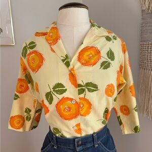 Vintage Floral Print Button-Up Women’s Top